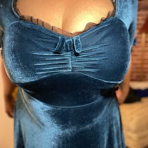 Crushed velvet blue-green party dress